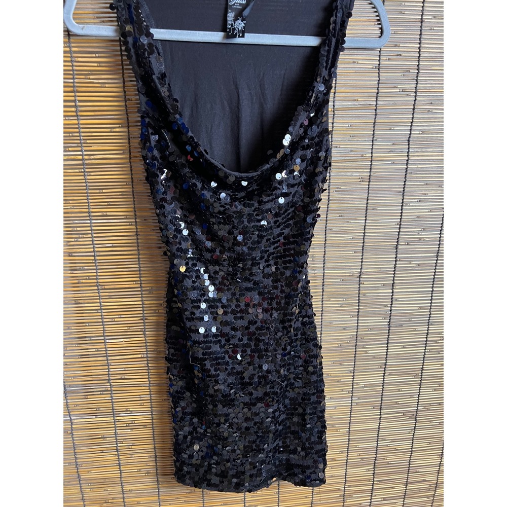 Guess Los Angeles Womens Black Sequin Mini Dress Scoop Neck Party Cocktail XS